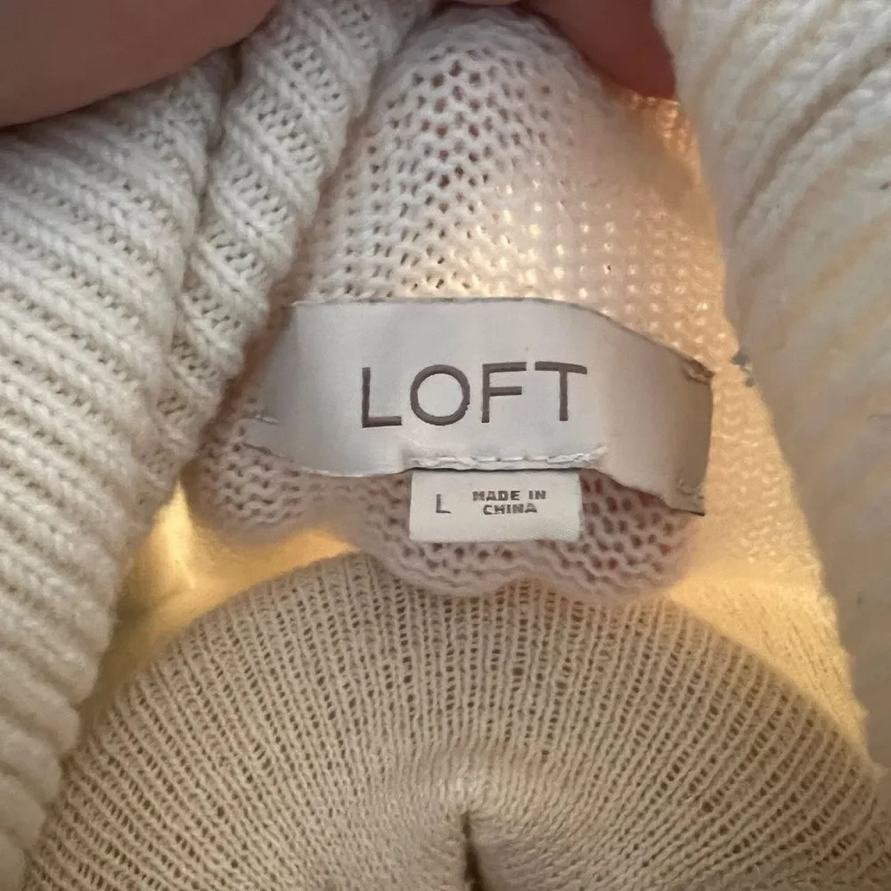 LOFT Cream Chunky Turtleneck Sweater Preppy Large